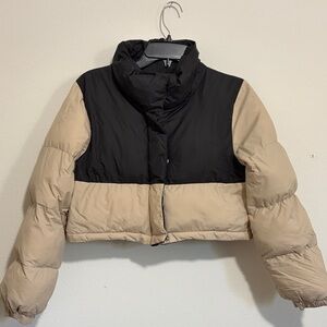 Women's Black and Tan Puffer Jacket